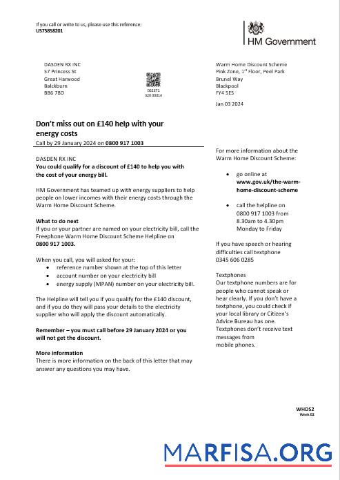 Printable United Kingdom HM Government Warm Home Energy business utility bill template in Word and PDF formats